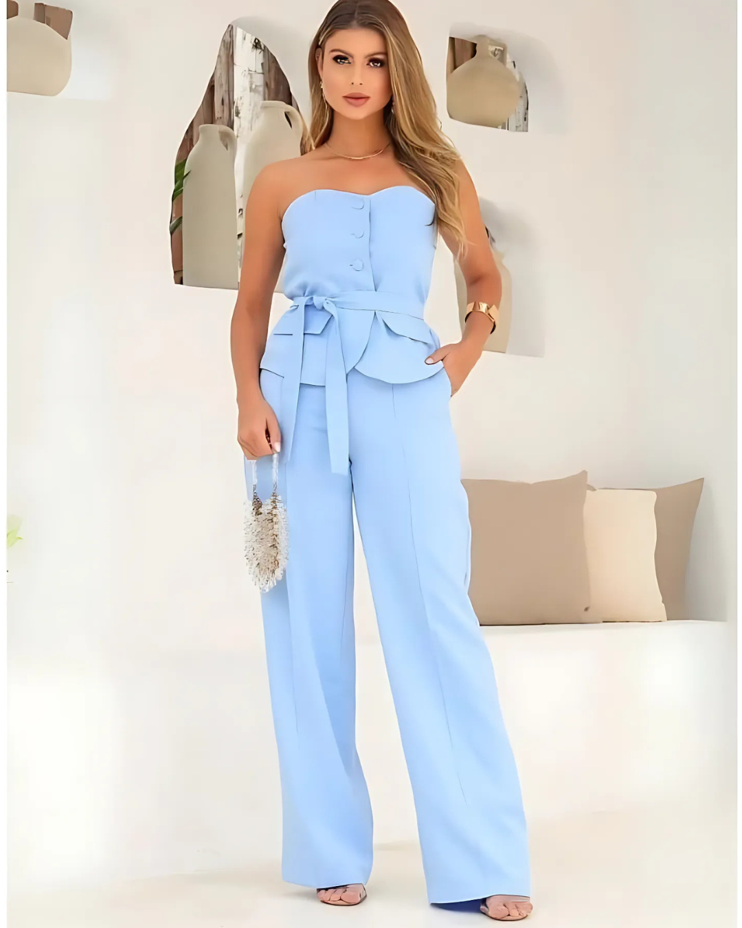 Conjunto Elegance Alfaiataria™ – Tomara Que Caia + Calça Pantalona