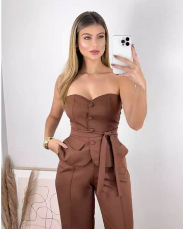 Conjunto Elegance Alfaiataria™ – Tomara Que Caia + Calça Pantalona