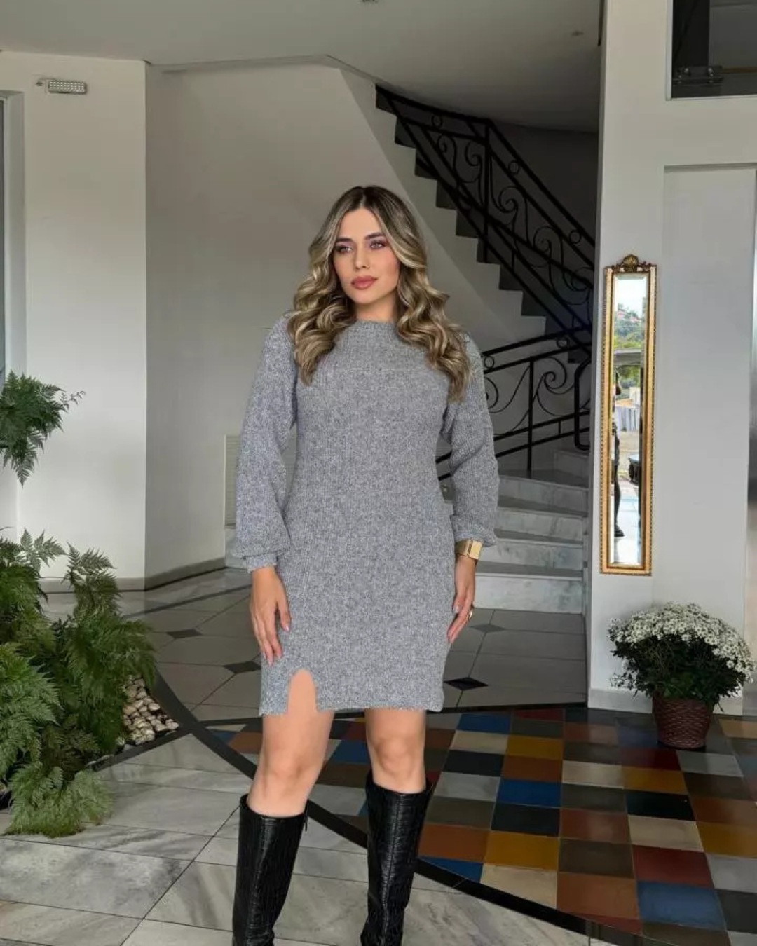 Vestido Midi Canelado Tricô