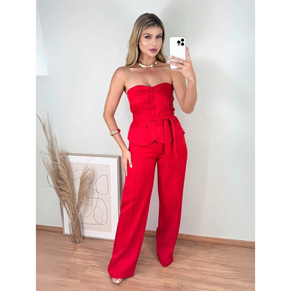 Conjunto Elegance Alfaiataria™ – Tomara Que Caia + Calça Pantalona
